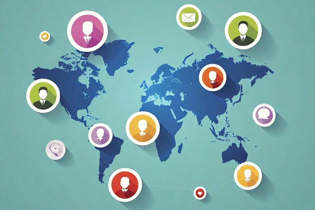 Carte du monde avec icônes de personnes dans des cercles colorés.