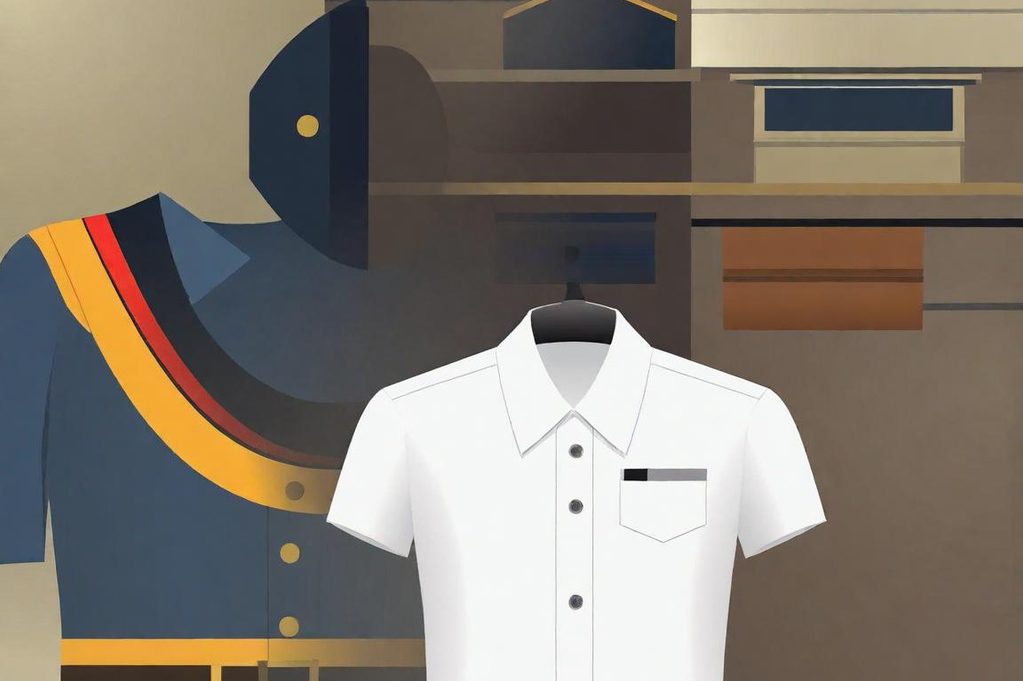 Un uniforme bleu et or à côté d'une chemise blanche avec une poche.