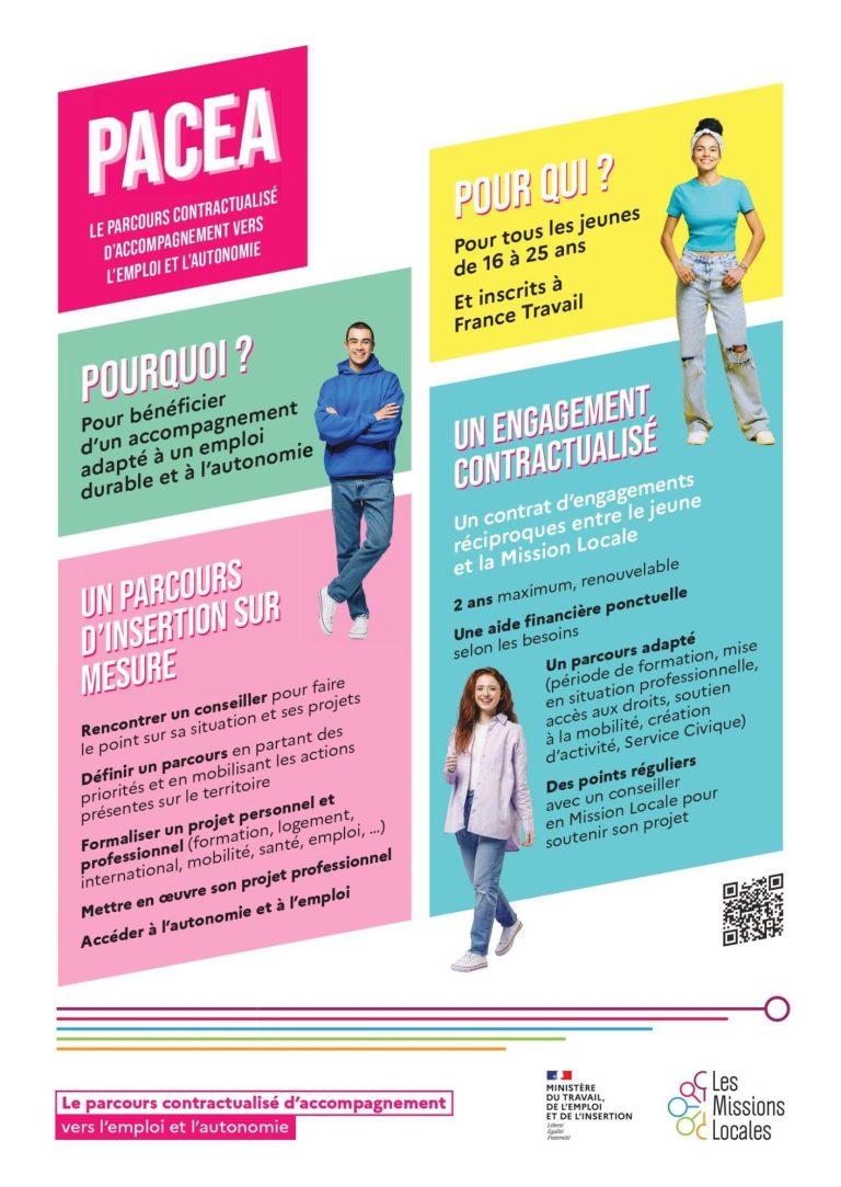 Affiche colorée présentant des informations sur le programme PACEA et ses bénéfices.