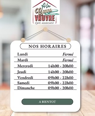 Horaires d'ouverture : Lundi au Samedi 14h-20h, Dimanche 10h-20h.